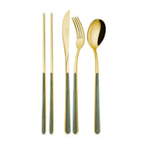 NEVA | 不銹鋼刀叉匙筷子1位套裝 – 綠/金