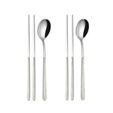 NEVA | 2 Person Spoons & Chopsticks Set - Whitened Wood/Stainless Steel