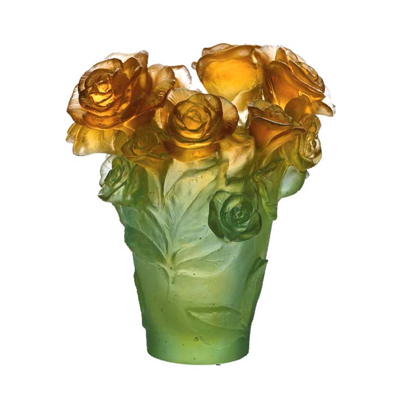 DAUM | Rose Passion Green & Orange Vase 35cm