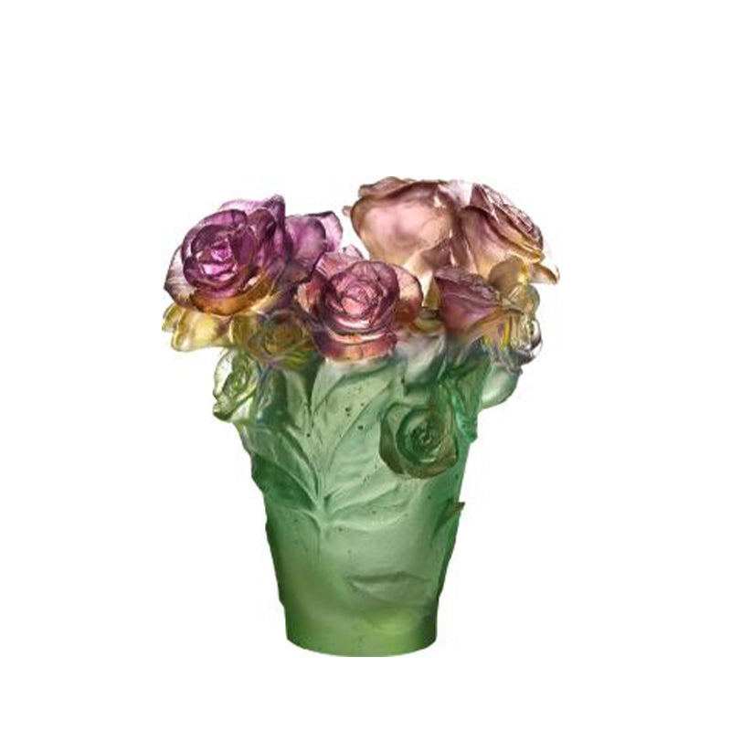 DAUM | Rose Passion Green & Pink Vase 17cm