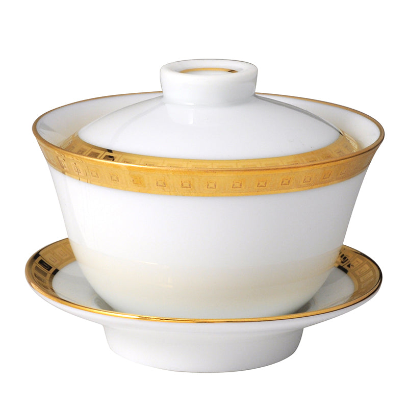 BERNARDAUD | Athena Gold Small Covered Tea Cup and Saucer