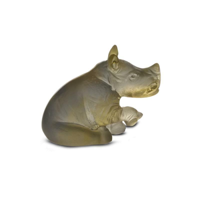 DAUM | Mini Rhinoceros Amber Grey H4.5cm
