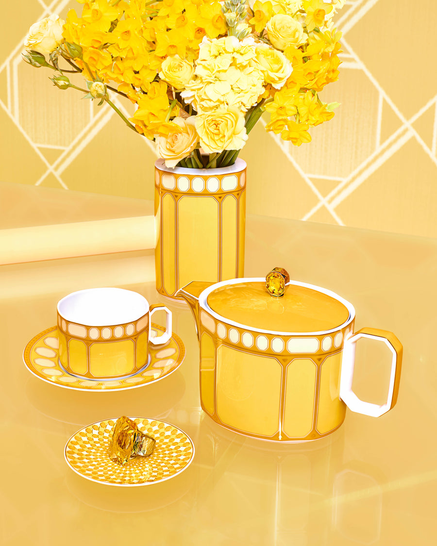 SWAROVSKI | Signum Set of 2 Blue + Yellow Tea Cup & Saucer