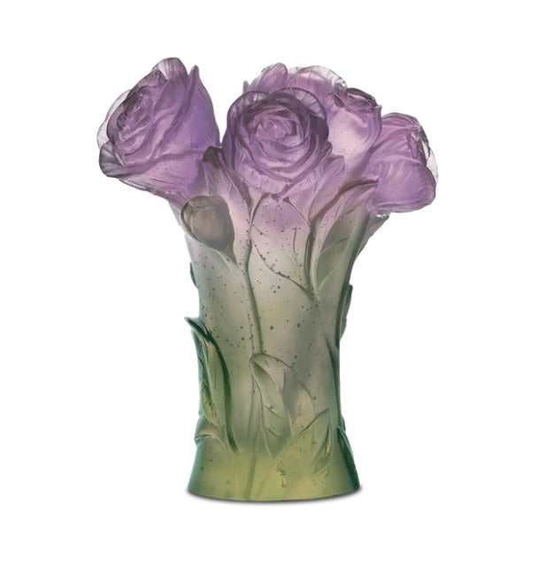DAUM | 牡丹花瓶 17cm 綠/紫色