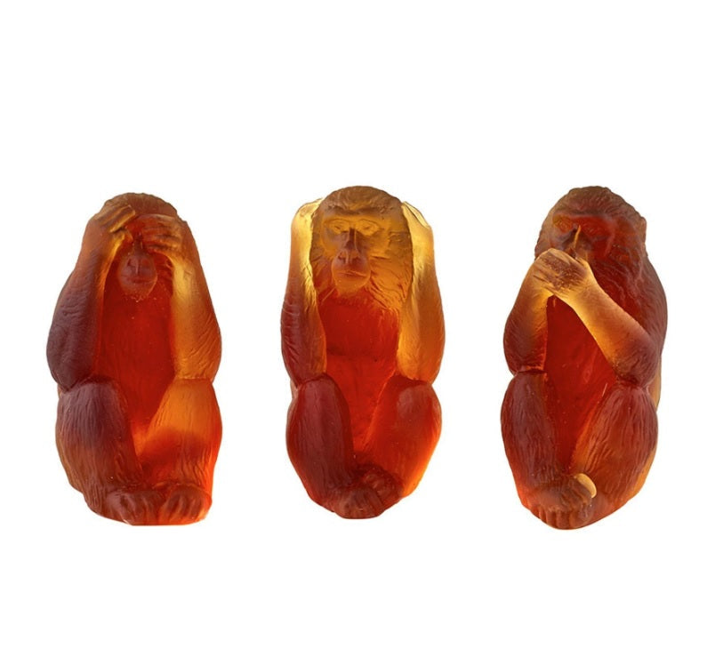 DAUM | Set of 3 Amber Monkeys Amber 10.5cm