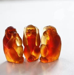 DAUM | Set of 3 Amber Monkeys Amber 10.5cm