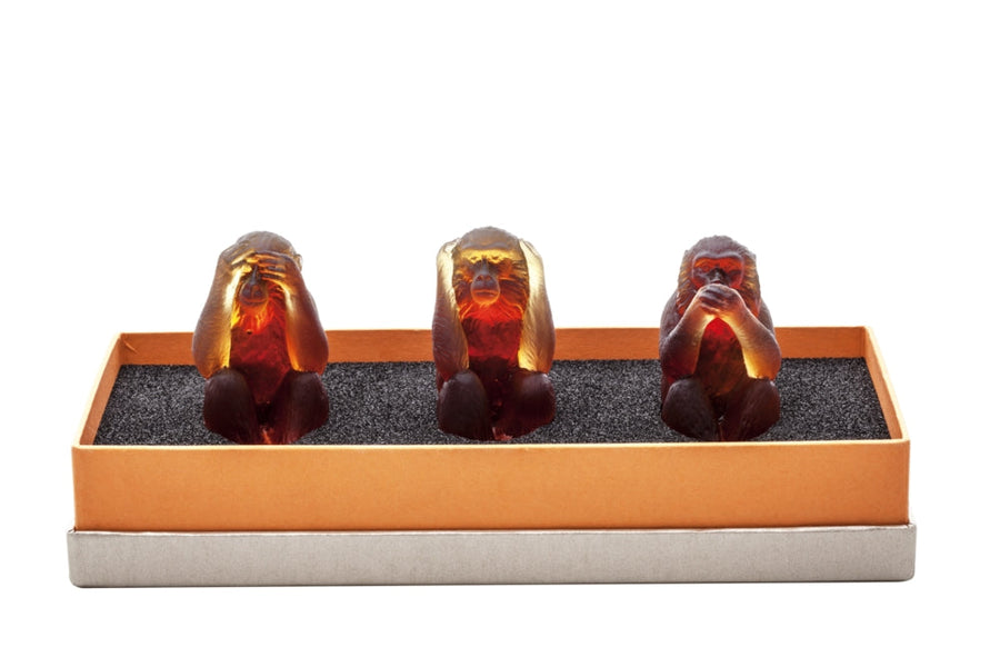 DAUM | Set of 3 Amber Monkeys Amber 10.5cm
