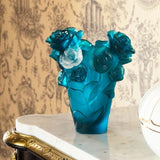 DAUM | Rose Passion Blue Vase with White Flower 17cm