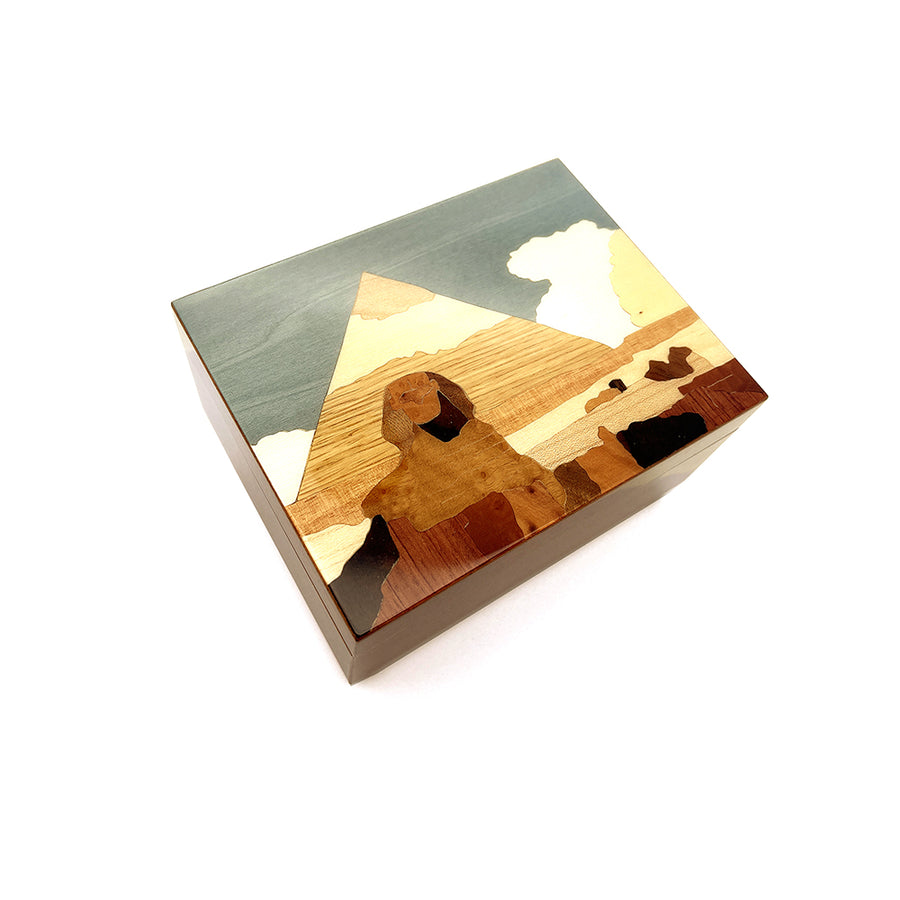 ERCOLANO | Great Sphinx of Giza & Egyptian Pyramid - Inlaid Music and Jewellery Box 14.5x11x7cm