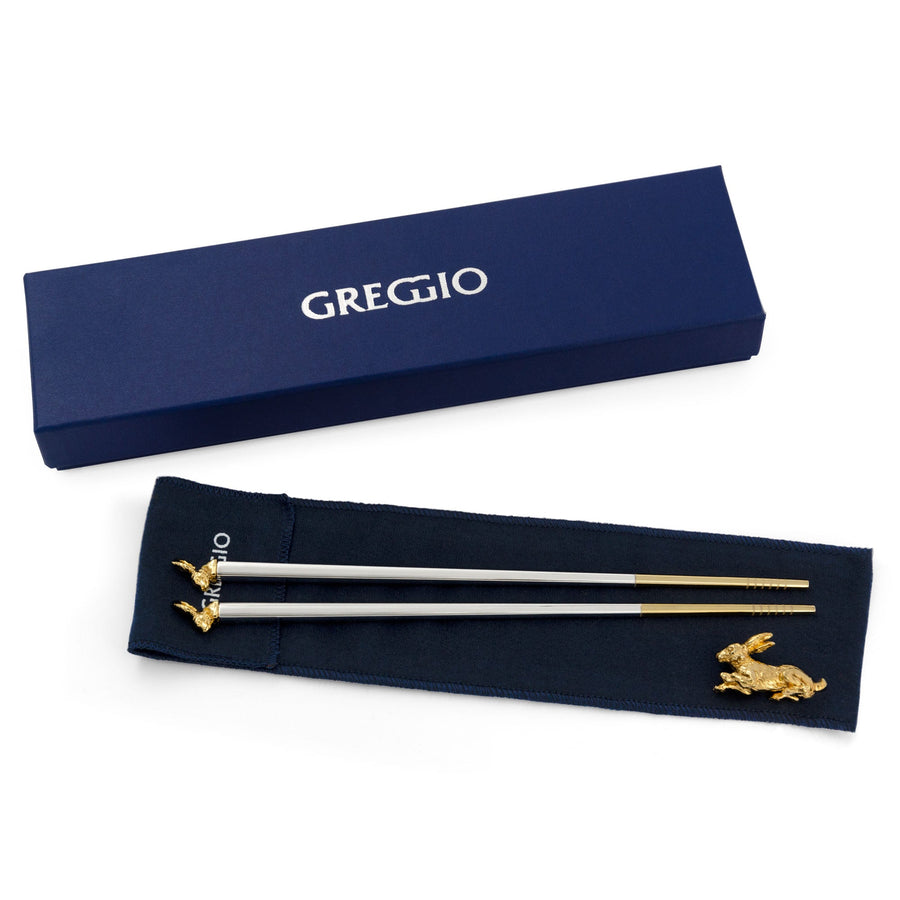 GREGGIO | 鍍金及鍍銀兔子筷子連筷子座