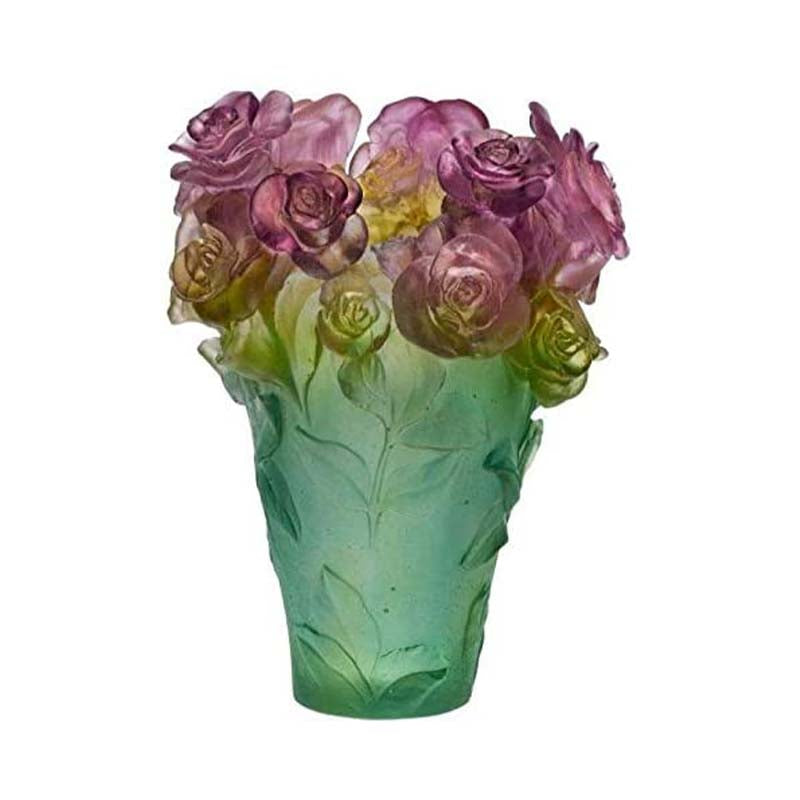 DAUM | Rose Passion Green & Pink Vase 35cm