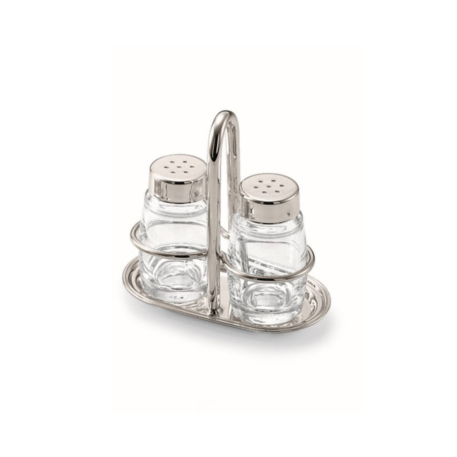 GREGGIO | Silver-Plated Salt and Pepper Shaker Set with Stand