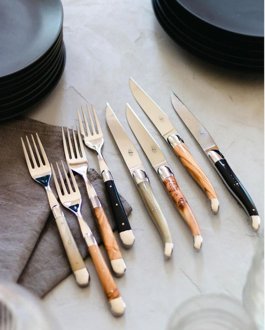 FORGE DE LAGUIOLE | Table Fork, Set of 6 Dark Horn Handle, Shiny Finish