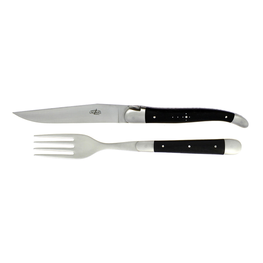 FORGE DE LAGUIOLE | Table Knife & Fork, Set of 2 Ebony Handle, Satin Finish