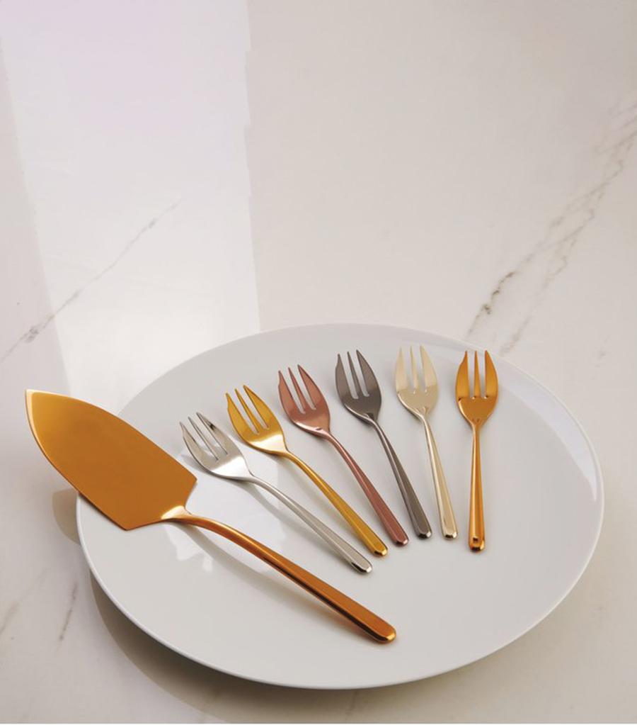 SAMBONET | Linear Mix & Play PVD 6 Colours Cake Forks and Cake Server