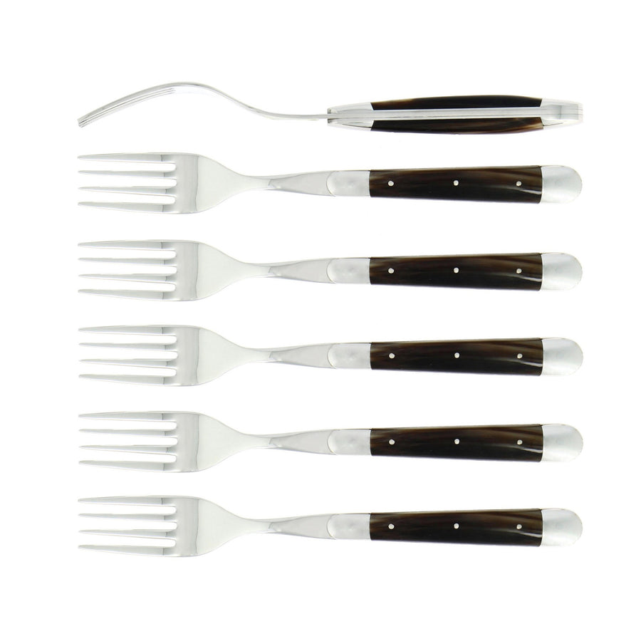 FORGE DE LAGUIOLE | Table Fork, Set of 6 Dark Horn Handle, Shiny Finish