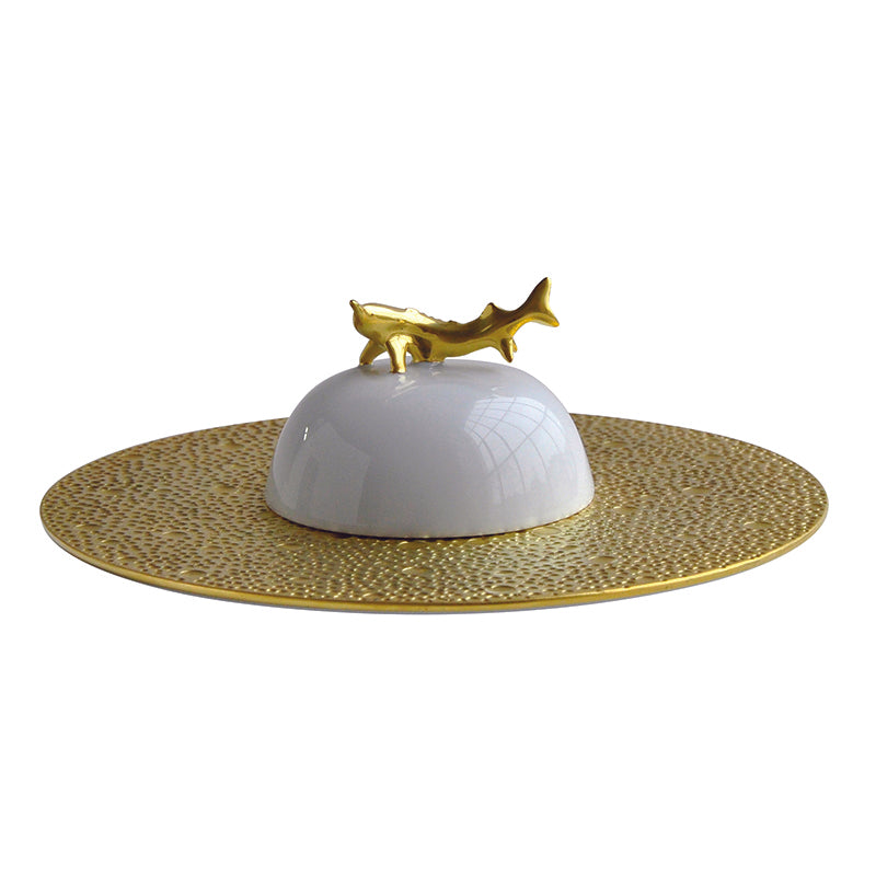 BERNARDAUD | Ecume Gold Set of Caviar Plate & Bell Cover