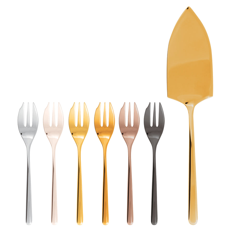SAMBONET | Linear Mix & Play PVD 6 Colours Cake Forks and Cake Server