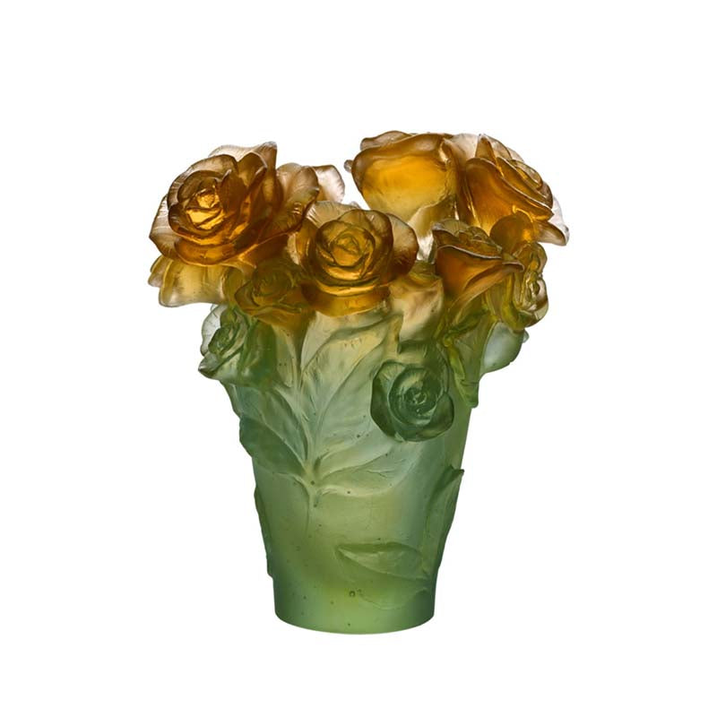 DAUM | Rose Passion Green & Orange Vase 17cm