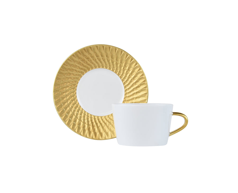 BERNARDAUD | Twist Gold Tea Cup & Saucer