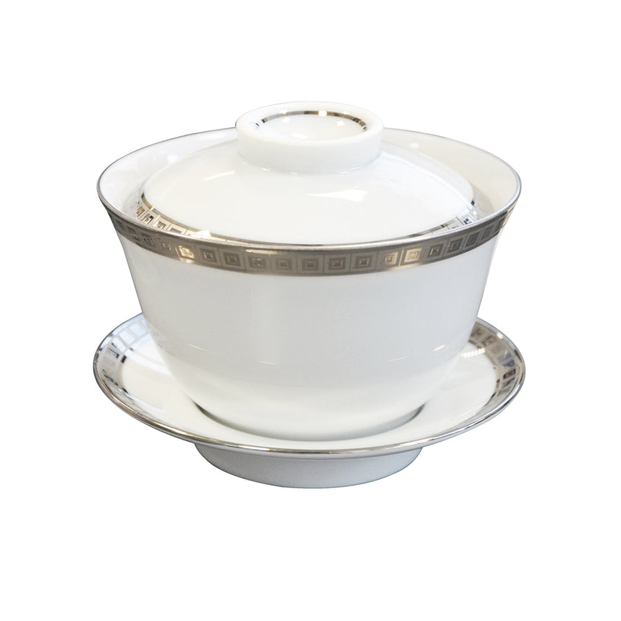 BERNARDAUD | Athena Platine Small Covered Tea Cup and Saucer