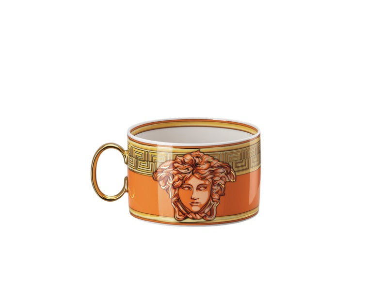 VERSACE | Medusa Amplified Orange Coin Tea Cup & Saucer