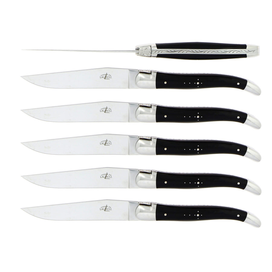 FORGE DE LAGUIOLE | Table Knife, Set of 6 Dark Horn Handle, Shiny Finish