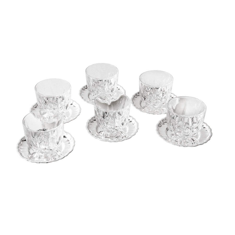GREGGIO | Crystal Glass with Silver-Plated Saucers Set (Set of 6)